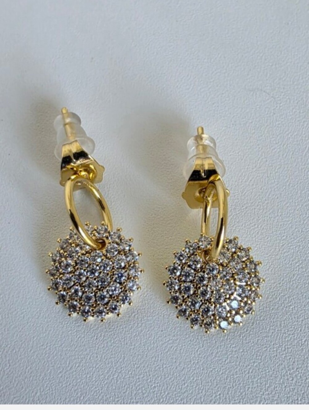 Gold Crystal Pavé Disc Drop Earrings
